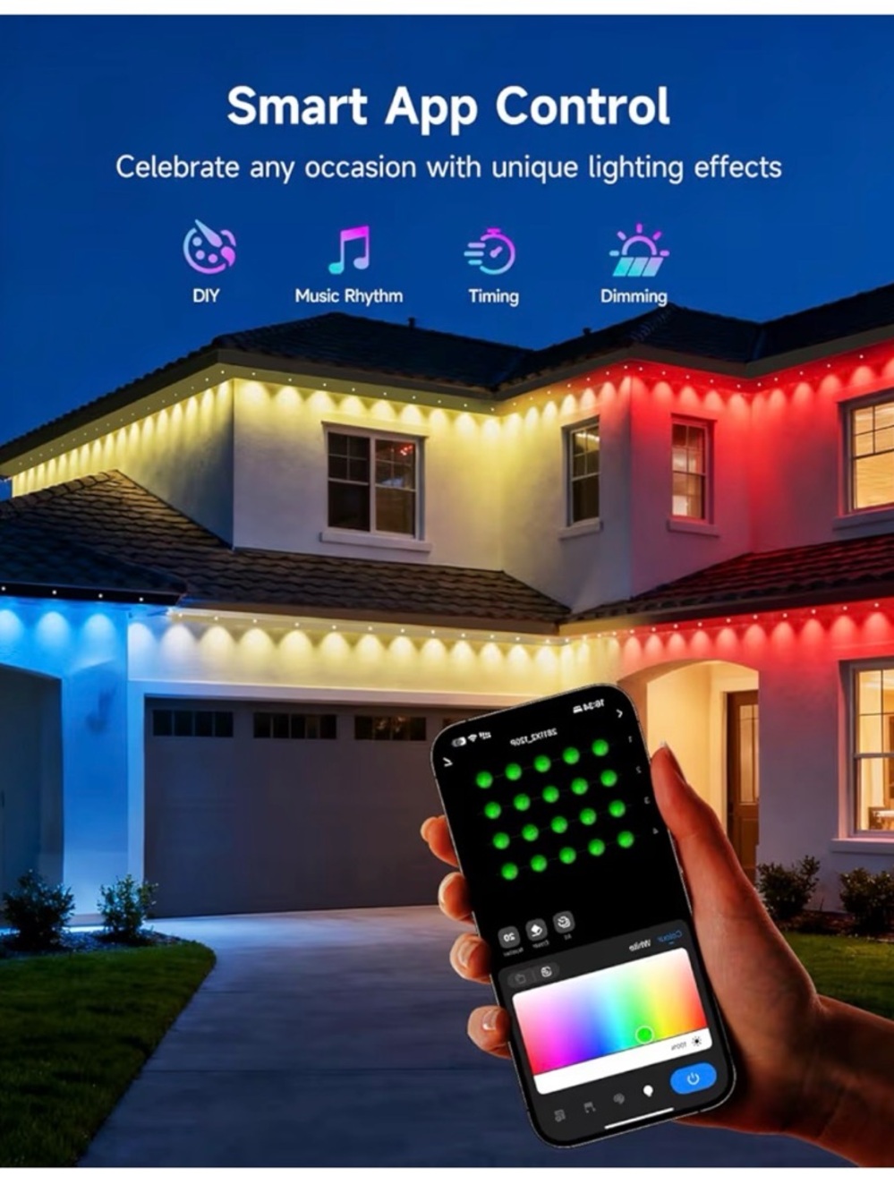 LED Permanent Outdoor Lights - Multi-Color (Blue, Purple, Pink, Yellow, Green) - Picture 4 of 12